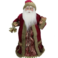 Northlight Santa Claus-18" Gold And Burgundy Red Santa Claus Holding A Gift Box Tree Topper - Unlit