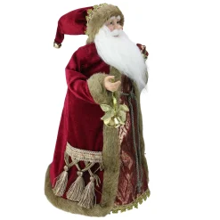 Northlight Santa Claus-18" Gold And Burgundy Red Santa Claus Holding A Gift Box Tree Topper - Unlit