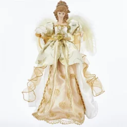 CC Christmas Decor Angels-17" Gold And Ivory Contemporary Decorative Christmas Angel Treetop