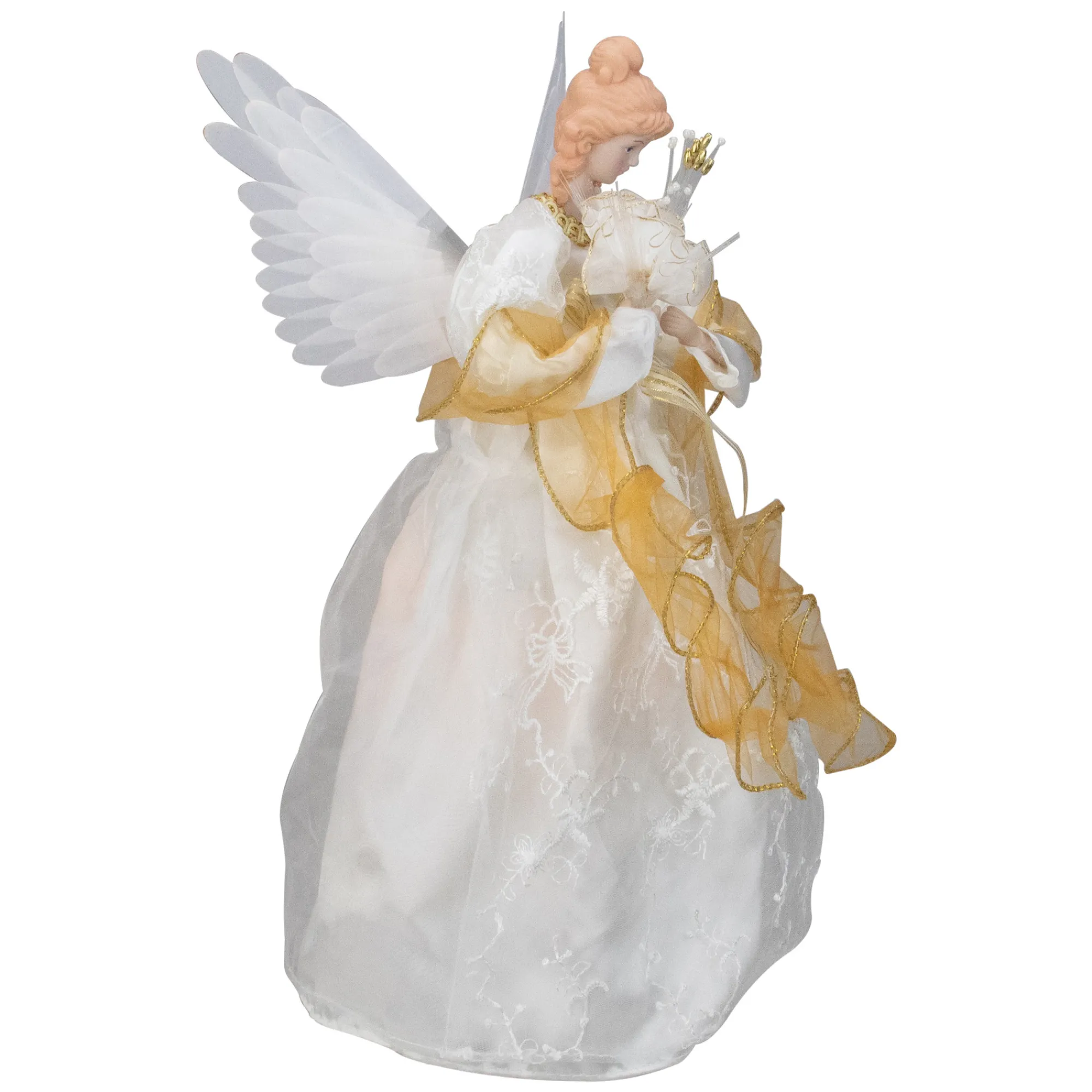 Kurt Adler Angels-14.5" Gold And Ivory Pre-Lit Angel Christmas Tree Topper - Clear Lights