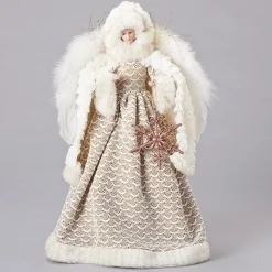 Roman Angels-16" Gold And White Angel With Rose Gold Snowflake Christmas Tree Topper