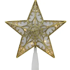 Northlight Stars-9" Gold And White Glittered Star Led Christmas Tree Topper - Warm White Lights