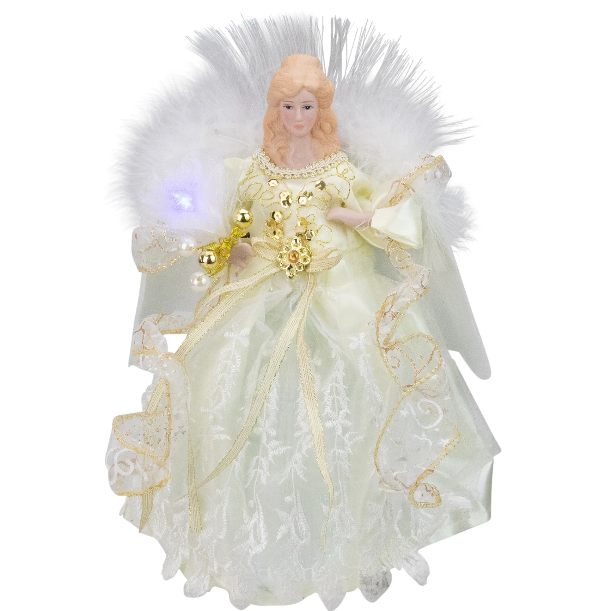 Kurt Adler Angels-12" Gold And White Led Lighted Fiber Optic Angel Christmas Tree Topper