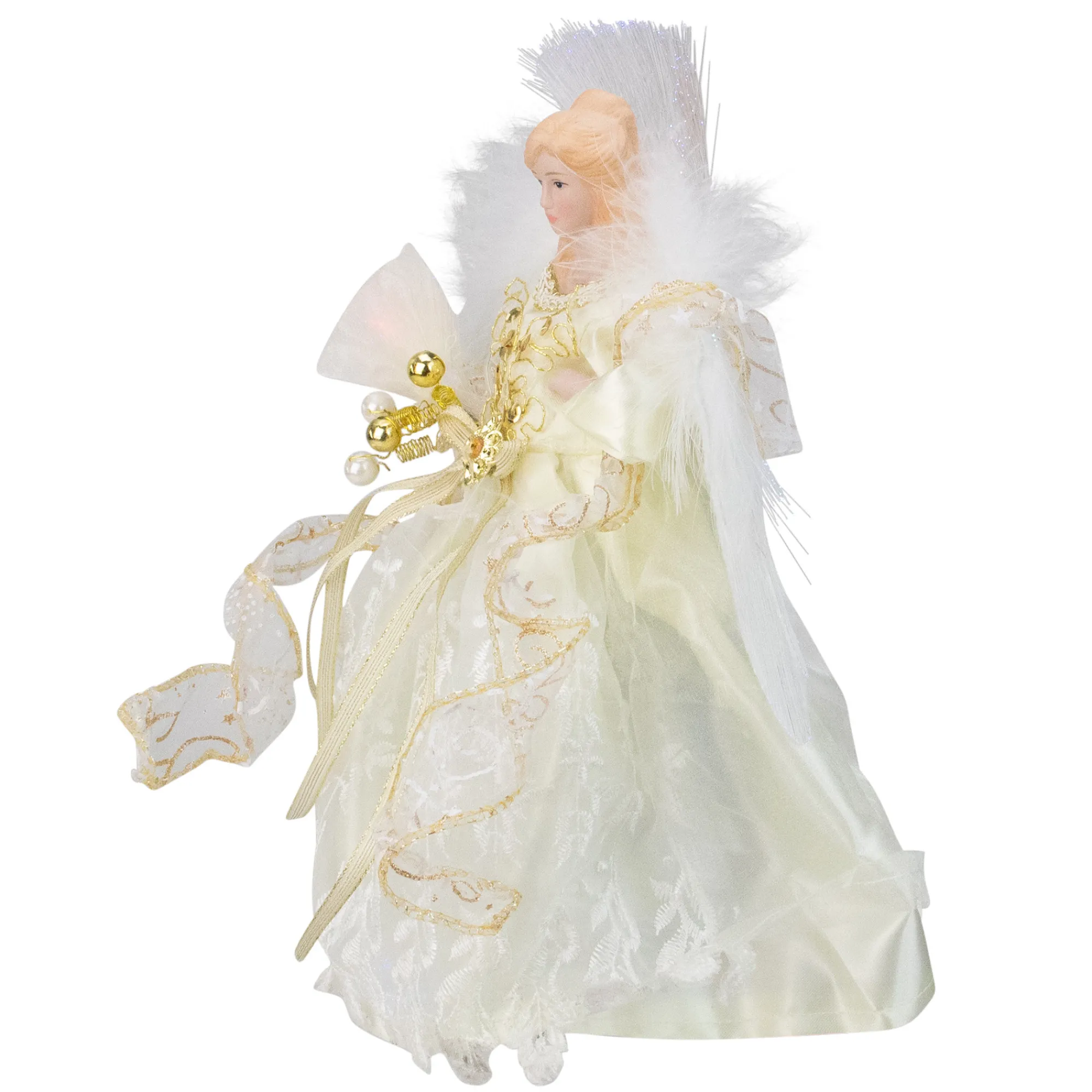 Kurt Adler Angels-12" Gold And White Led Lighted Fiber Optic Angel Christmas Tree Topper