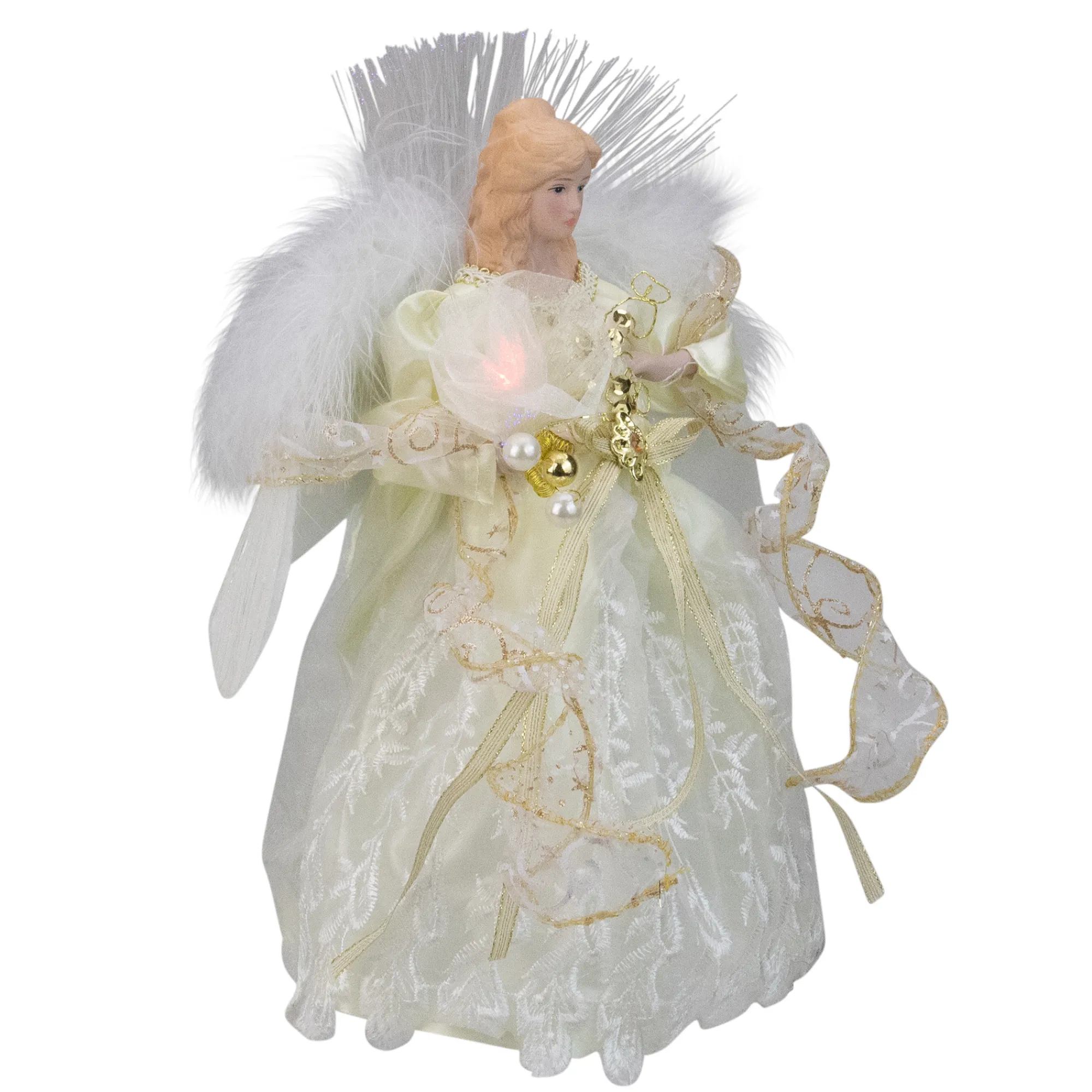 Kurt Adler Angels-12" Gold And White Led Lighted Fiber Optic Angel Christmas Tree Topper