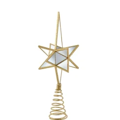 KSA Stars-15" Gold Glitter Mirror Star Christmas Tree Topper, Unlit