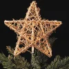 Kurt Adler Stars-11" Gold Glittered Rattan 3D Star Christmas Tree Topper - Clear Lights