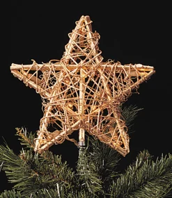 Kurt Adler Stars-11" Gold Glittered Rattan 3D Star Christmas Tree Topper - Clear Lights