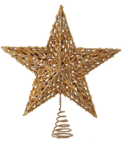 Contemporary Home Living Stars-13" Gold Sequin Bead Glitter Star Christmas Tree Topper, Unlit