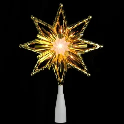 Northlight Stars-8" Gold Tinsel 8 Point Star Christmas Tree Topper - Clear Lights