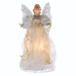 KSA Stars-15.5" Gold/Ivory Lighted Fiber Optic Angel Christmas Tree Topper - Clear Lights