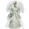 Northlight Angels-13" Gray And Silver Lighted Fiber Optic Angel In Gown Christmas Tree Topper - Multicolor Lights