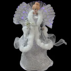 Northlight Angels-13" Gray And Silver Lighted Fiber Optic Angel In Gown Christmas Tree Topper - Multicolor Lights