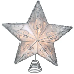 Kurt Adler Stars-14" Gray Lighted Scrollwork Star Christmas Tree Topper - Clear Lights