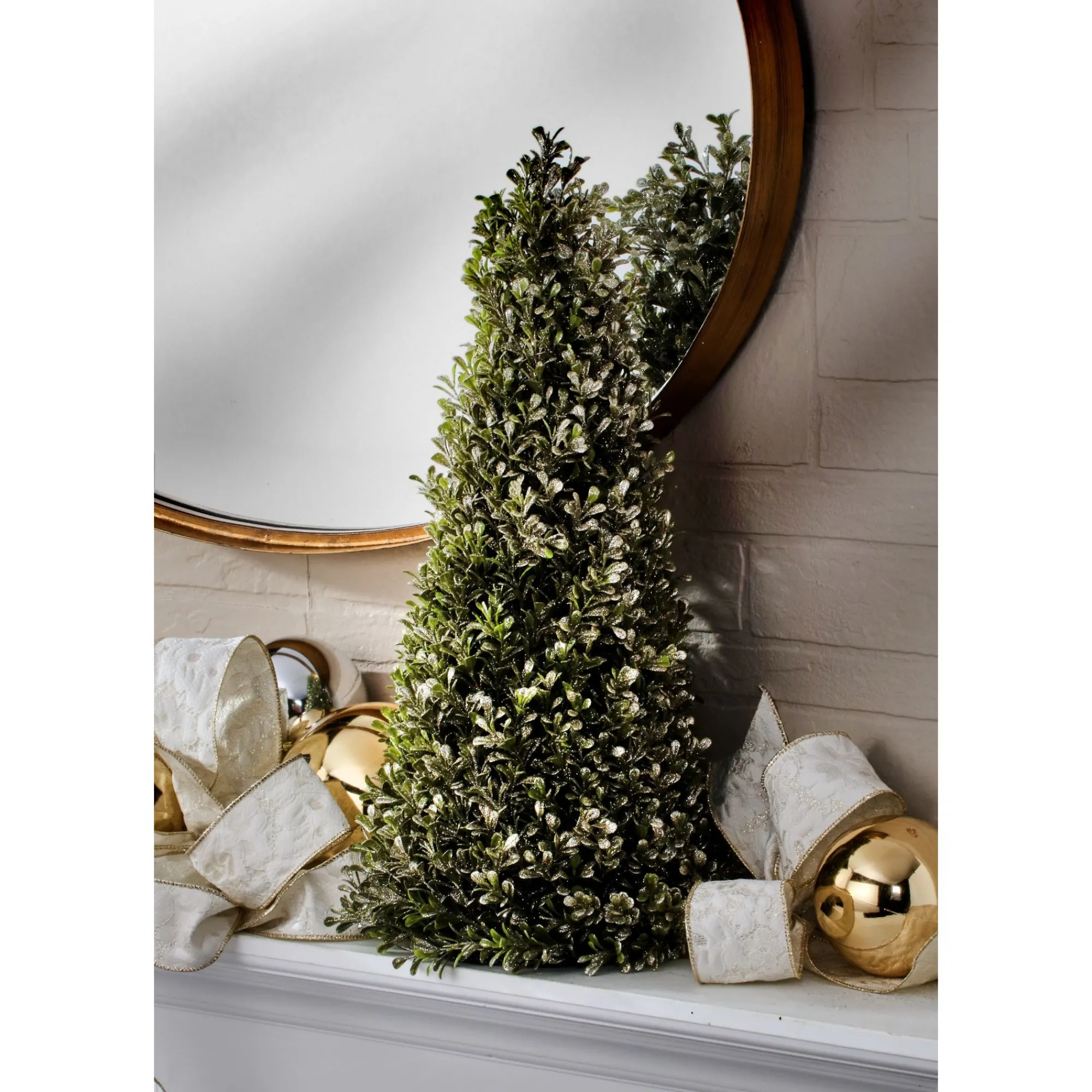 Contemporary Home Living Unlit-20" Green And Champagne Gold Boxwood Cone Artificial Christmas Tree