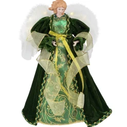 Northlight Angels-14" Green And Gold Angel With Lighted Wings Christmas Tree Topper
