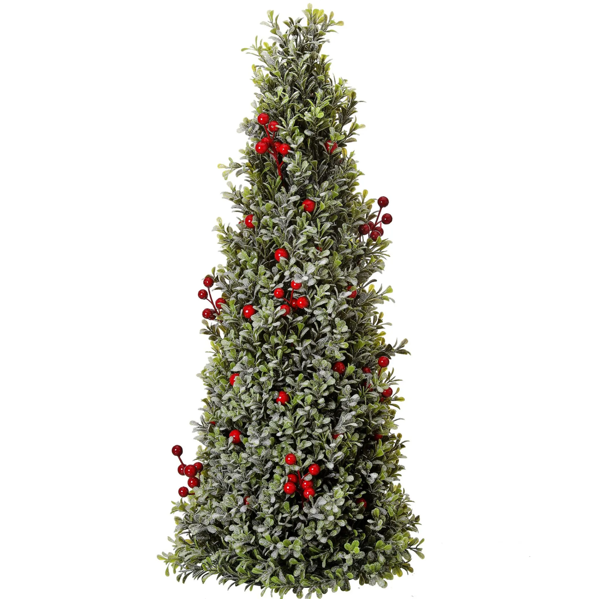 Contemporary Home Living Unlit-24" Green And Red Berry Frosted Boxwood Cone Artificial Christmas Tree