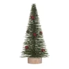 Contemporary Home Living Unlit-10.25" Green And Red Bottlebrush With Ornaments Artificial Christmas Tree, Unlit