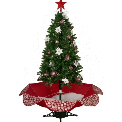 Northlight Snowing-6' Green And Red Musical Lighted Snowing Artificial Christmas Tree, White Led Lights