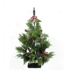 Allstate Unlit-36" Green And Red Slim Mixed Cedar Artificial Christmas Tree - Unlit