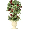 Contemporary Home Living Topiaries-21" Green And Red Smilax Berries Christmas Topiary Urn Planter