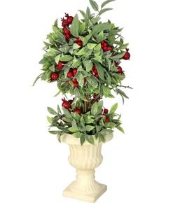 Contemporary Home Living Topiaries-21" Green And Red Smilax Berries Christmas Topiary Urn Planter