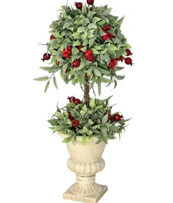 Contemporary Home Living Topiaries-26" Green And Red Smilax Berries Christmas Topiary Urn Planter
