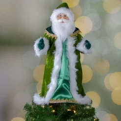 Northlight Santa Claus-18" Green And White Irish Christmas Santa Claus Tree Topper - Unlit