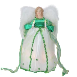 Kurt Adler Angels-12" Green And White Lighted Luck Of The Irish Angel Christmas Tree Topper