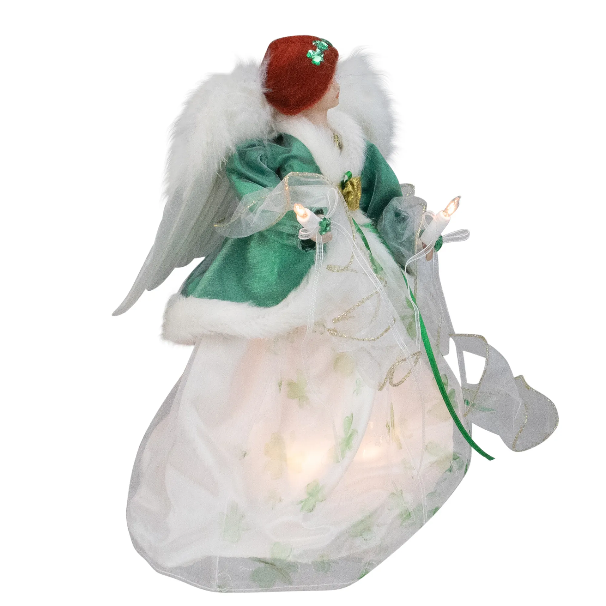 Kurt Adler Angels-12" Green And White Shamrock Irish Angel Tree Topper