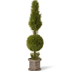 National Tree Topiaries-60" Green Cone And Ball Juniper Spiral Artificial Christmas Topiary