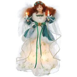 CC Christmas Decor Angels-12" Green Decorative Christmas Indoor Accent Lighted Angel Tree Topper