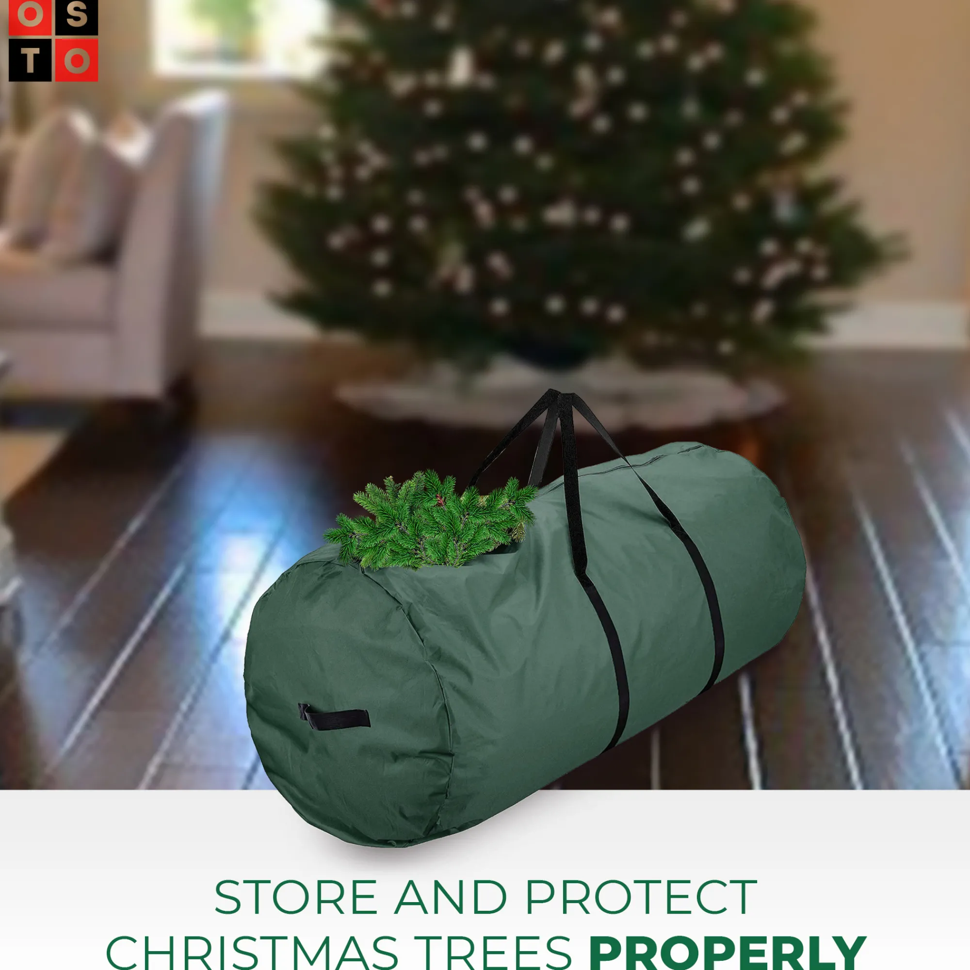 osto Tree Storage-50" Green Tear Proof Round Artificial Christmas Tree Storage Bag