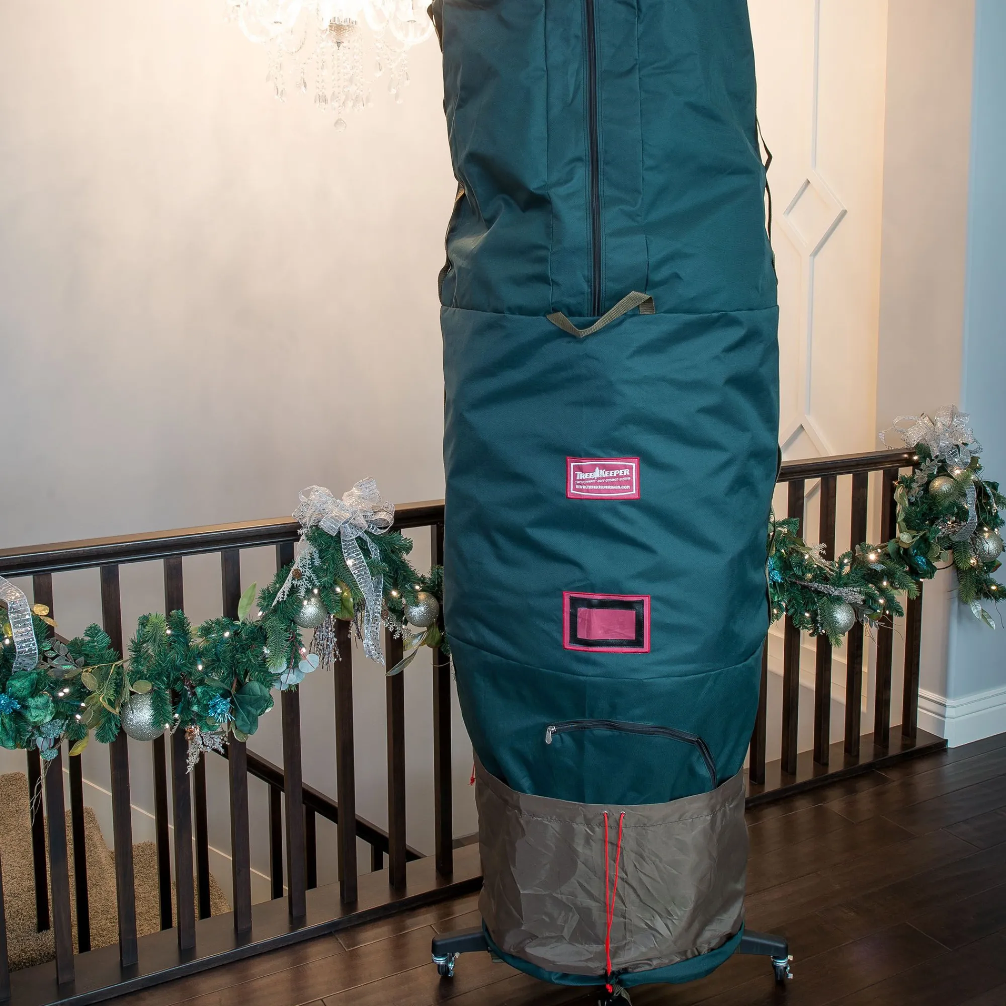 Tree Keeper Tree Storage-89" Green Upright Christmas Tree Medium Storage Bag With Rolling Tree Stand