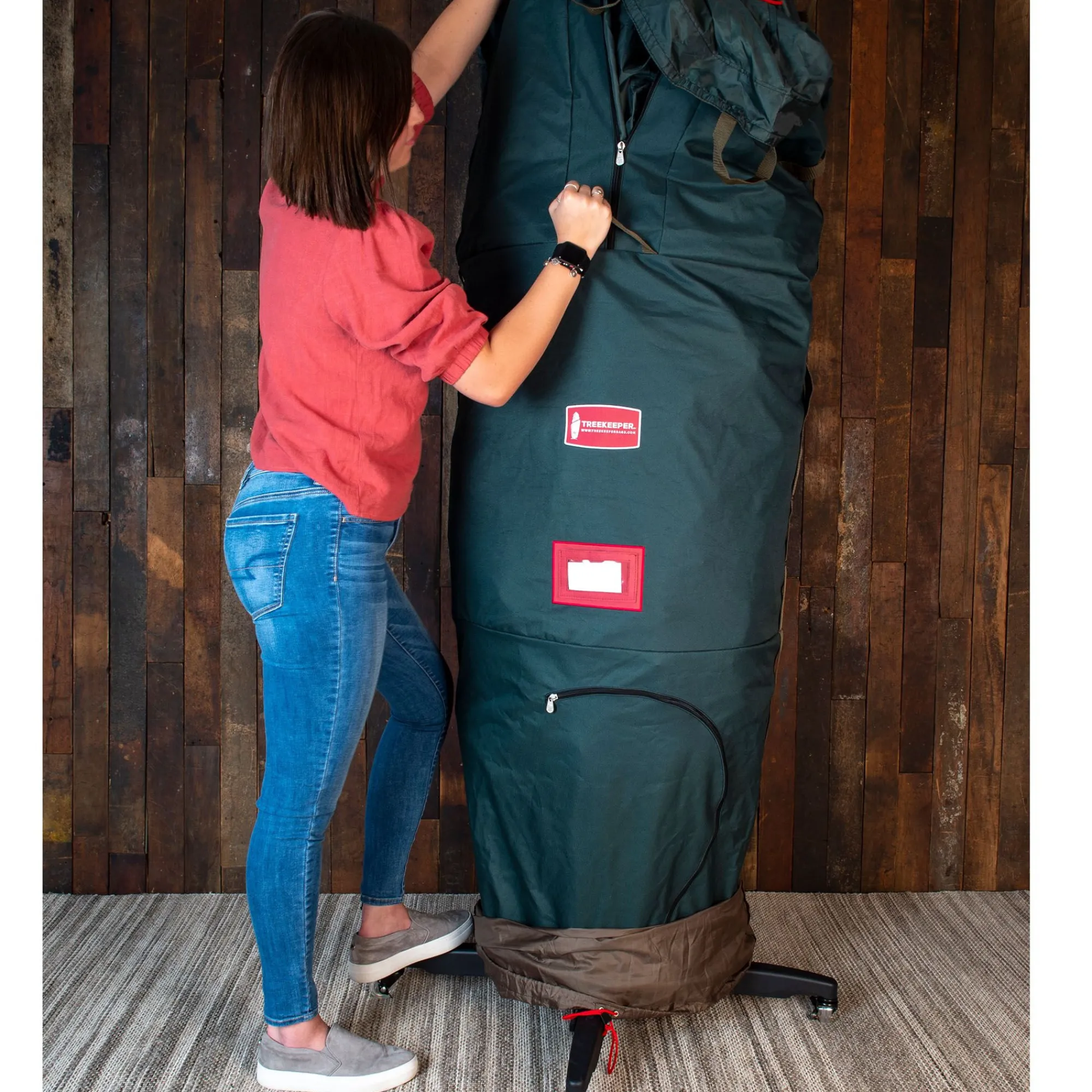 Tree Keeper Tree Storage-89" Green Upright Christmas Tree Medium Storage Bag With Rolling Tree Stand