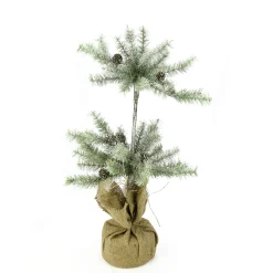 Napa Home & Garden Unlit-28" Green Vintage Glitter Pine Artificial Christmas Double Topiary Tree - Unlit