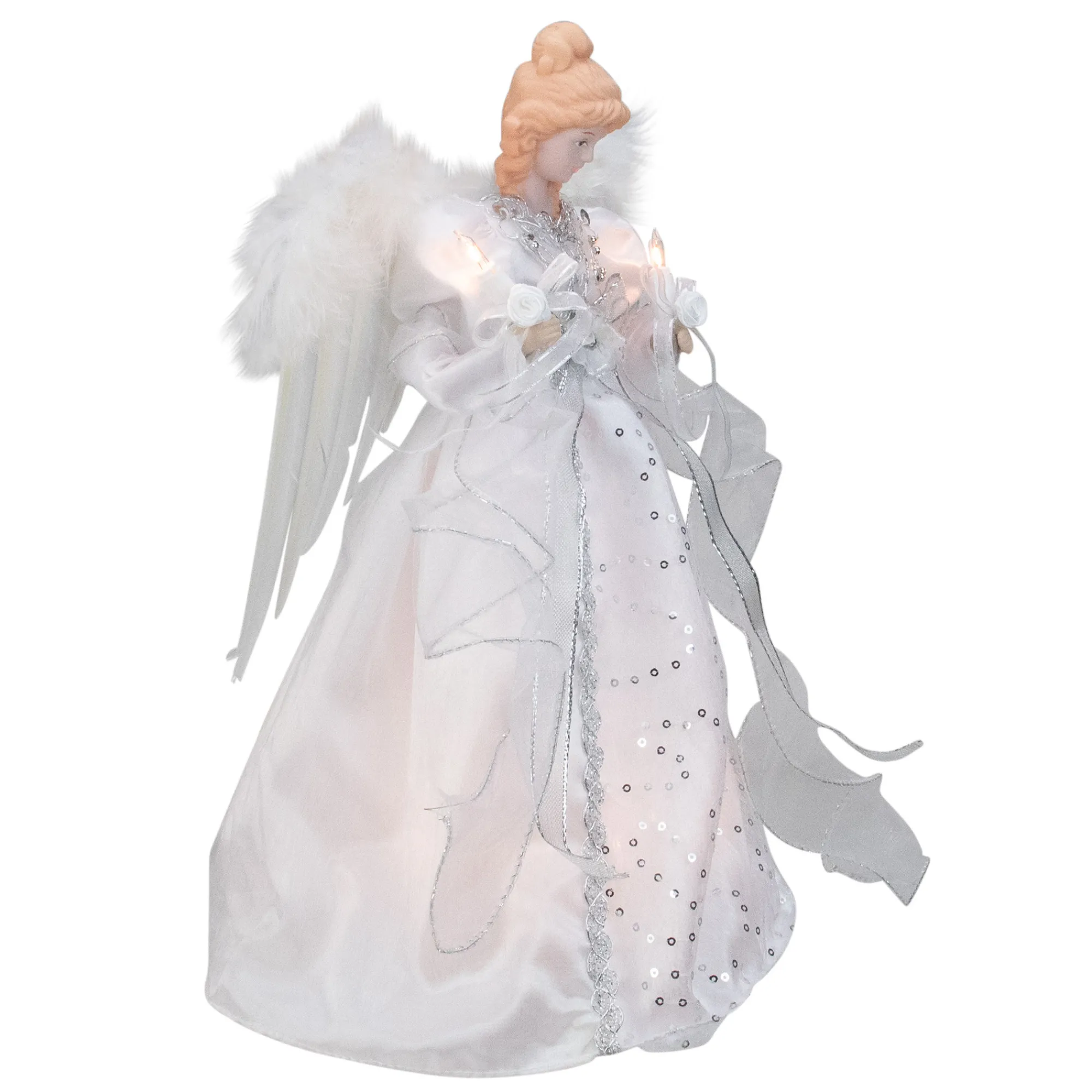 Kurt Adler Angels-14" Ice Palace Lighted Angel Christmas Tree Topper - Clear Lights