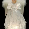 KSA Stars-14" Ice Palace Lighted White & Silver Angel Christmas Tree Topper - Clear Lights