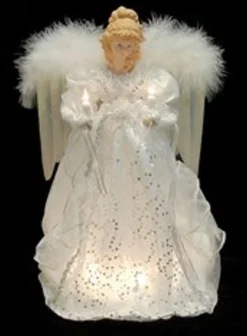 KSA Stars-14" Ice Palace Lighted White & Silver Angel Christmas Tree Topper - Clear Lights