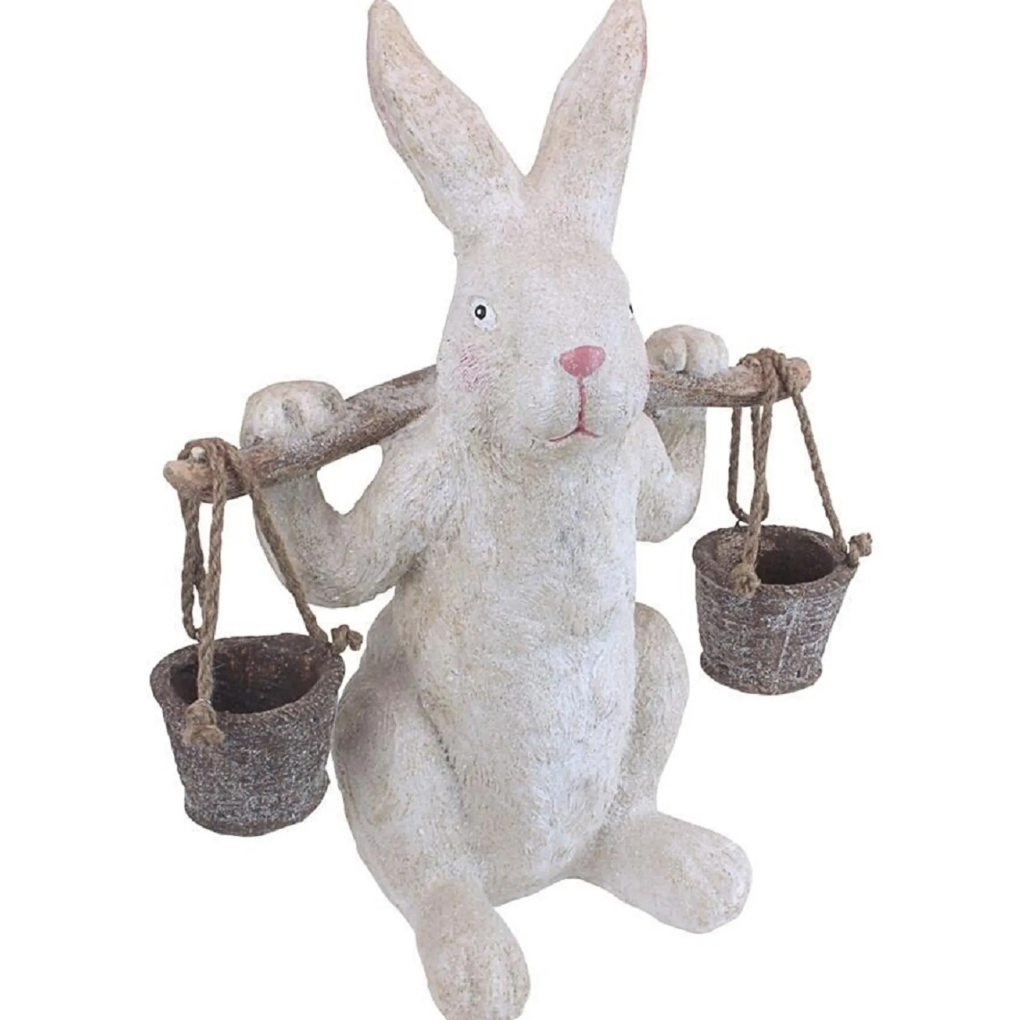 Outdoor Living and Style Finials-20" Indoor/Outdoor Easter Bunny Holding Buckets Statue