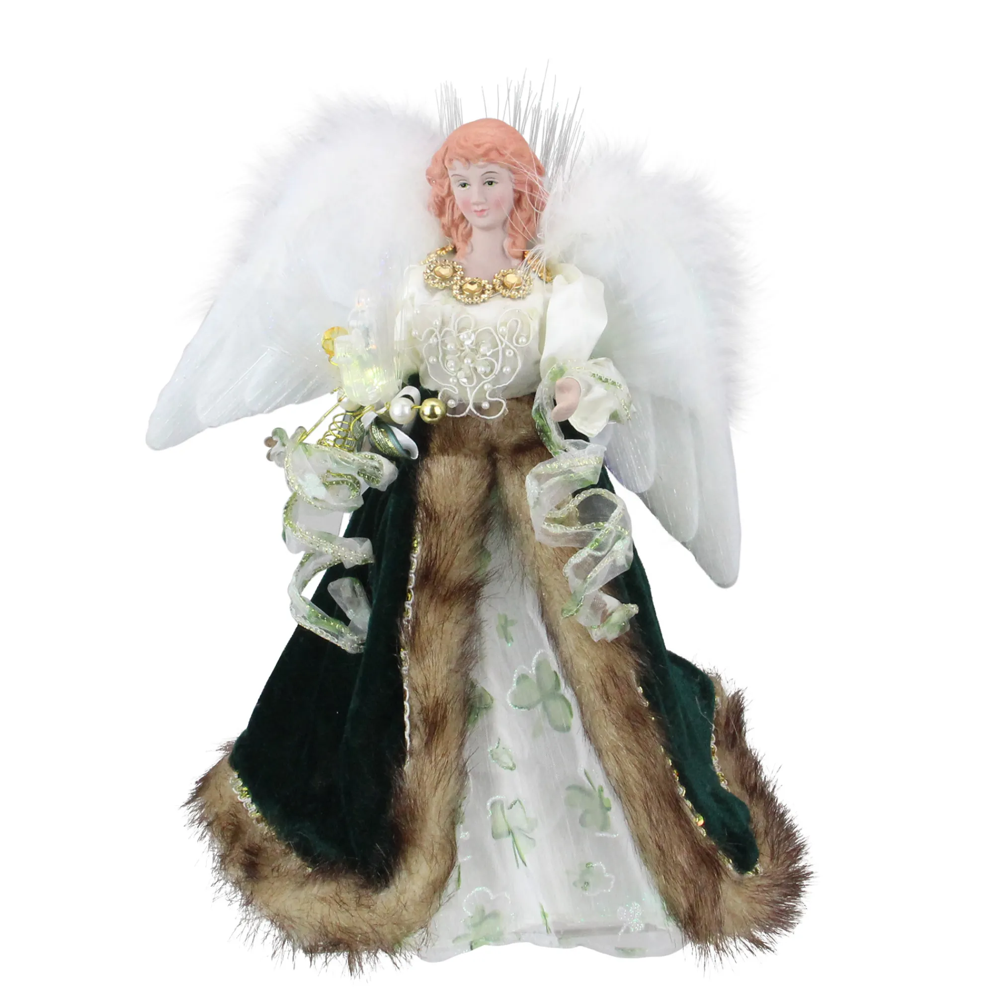 Kurt Adler Angels-12" Irish Shamrock Fiber Optic Angel Wings Christmas Tree Topper