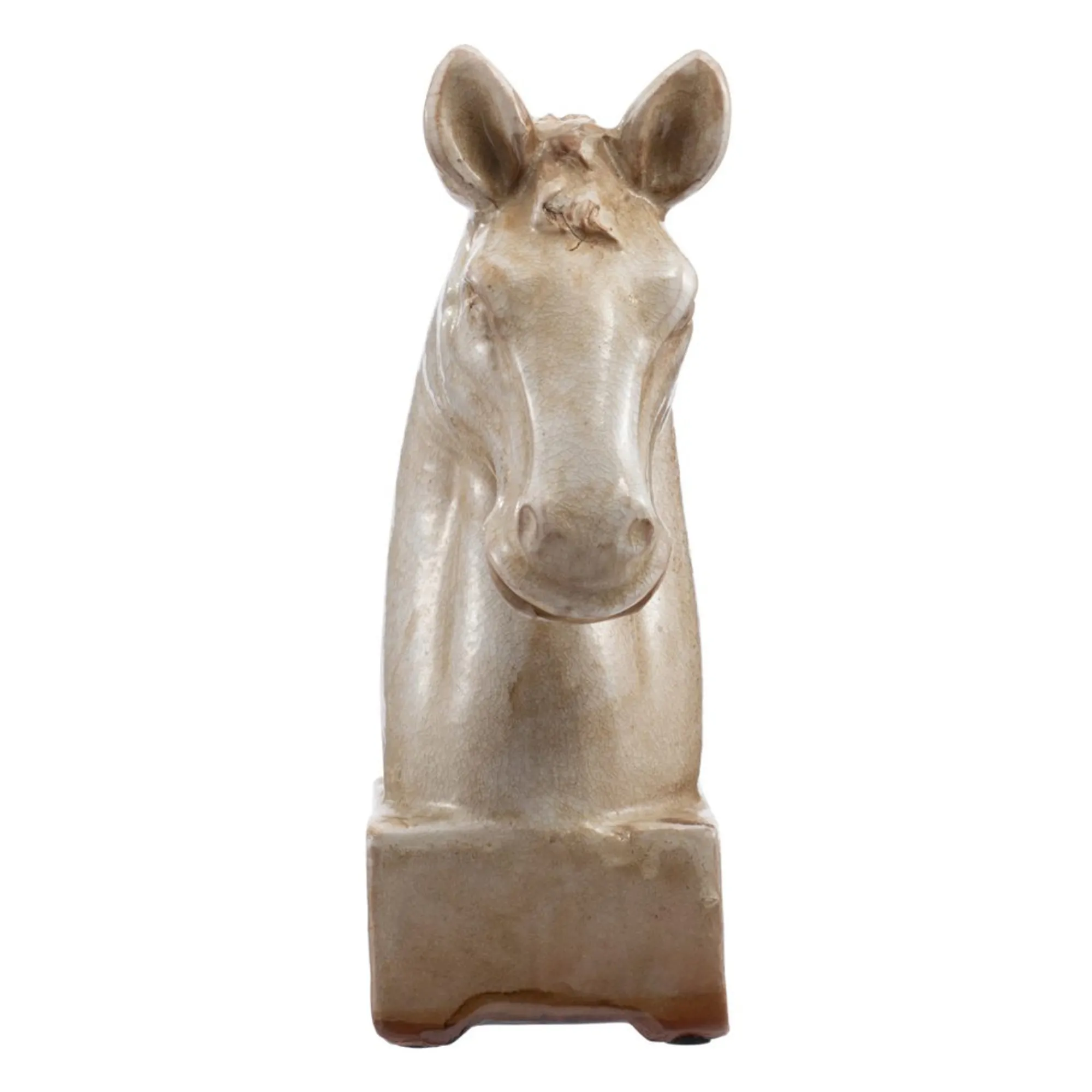 A&B Home Finials-11.5" Ivory And Brown Glossy Patina Finish Horse Statue