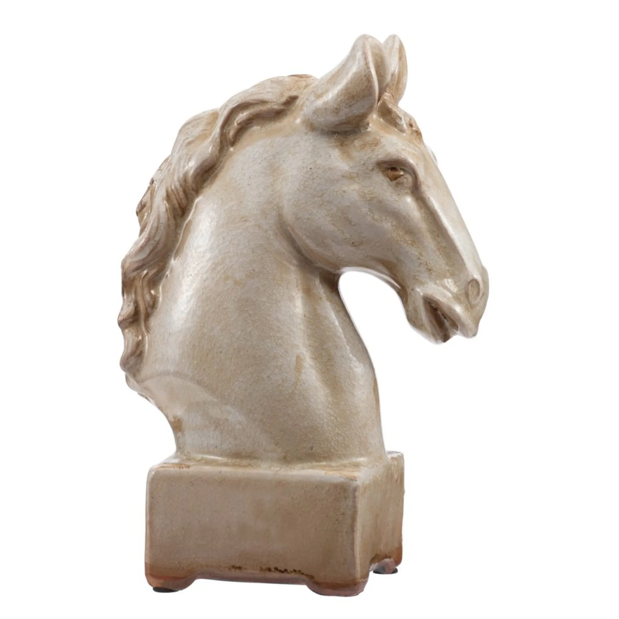 A&B Home Finials-11.5" Ivory And Brown Glossy Patina Finish Horse Statue