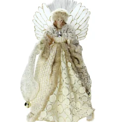 Northlight Angels-16" Ivory And Gold Angel In Sequined Gown Christmas Tree Topper