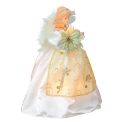 Kurt Adler Angels-9.5" Ivory And Gold Angel With Poinsettia Christmas Tree Topper - Clear Lights