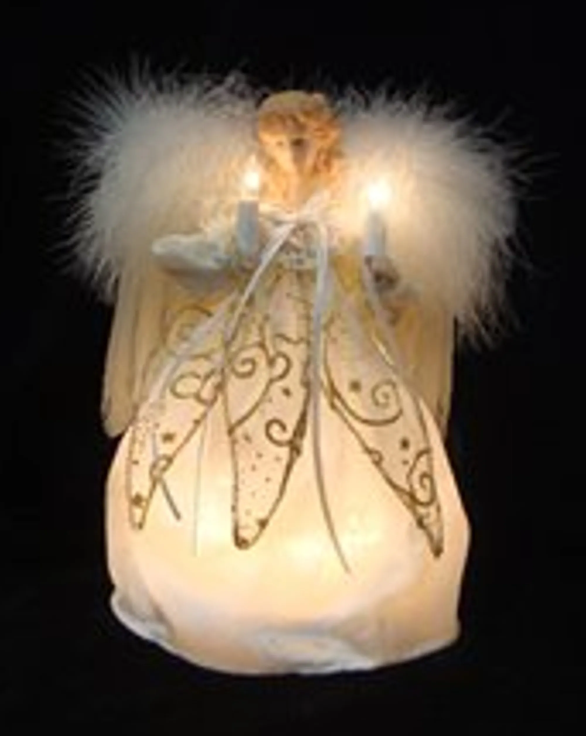KSA Angels-9" Ivory And Gold Angel With Feather Wings Christmas Tree Topper - Clear Lights