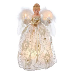 CC Christmas Decor Angels-12" Ivory And Gold Colored Decorative Christmas Indoor Accent Lighted Angel Tree Topper