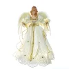 CC Christmas Decor Angels-14" Ivory And Gold Contemporary Led Decorative Christmas Angel Treetop