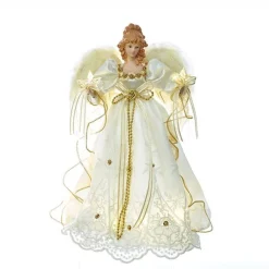 CC Christmas Decor Angels-14" Ivory And Gold Contemporary Led Decorative Christmas Angel Treetop