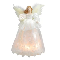 Kurt Adler Angels-14" Ivory And White Lighted Angel Christmas Tree Topper - Clear Lights